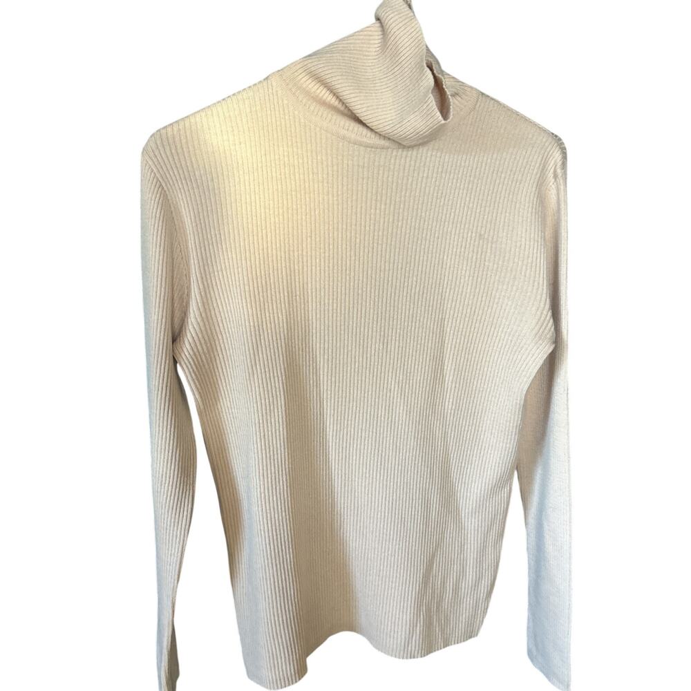 Vintage Andrea Jovine Wool Nude Turtleneck Sweater ribbed stretch fitted Sz M